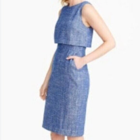 J. Crew Going Places Tweed Blue & White Knee Length Sheath Dress - Picture 1 of 11